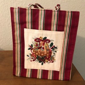 Longaberger Holiday 205 stripe embroidered tote bag. NWT